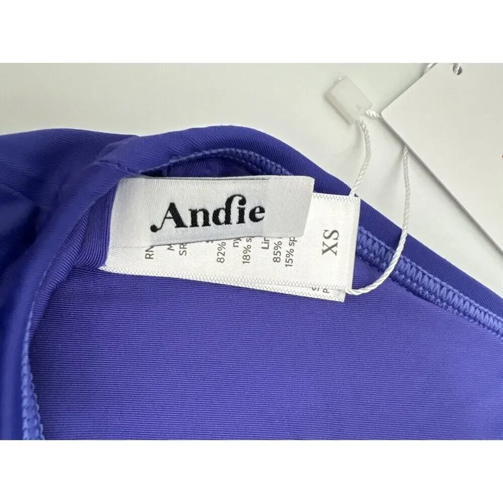 Andie Caledonia Bikini Top XS Blue Ribbed Cross Back NWT